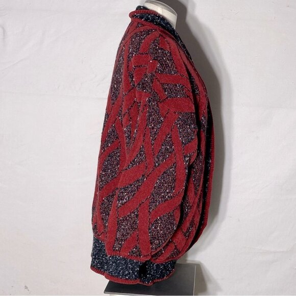 Vintage 90s Gil Aimbez Red & Dark Grey Oversized Cardigan L - Picture 5 of 16